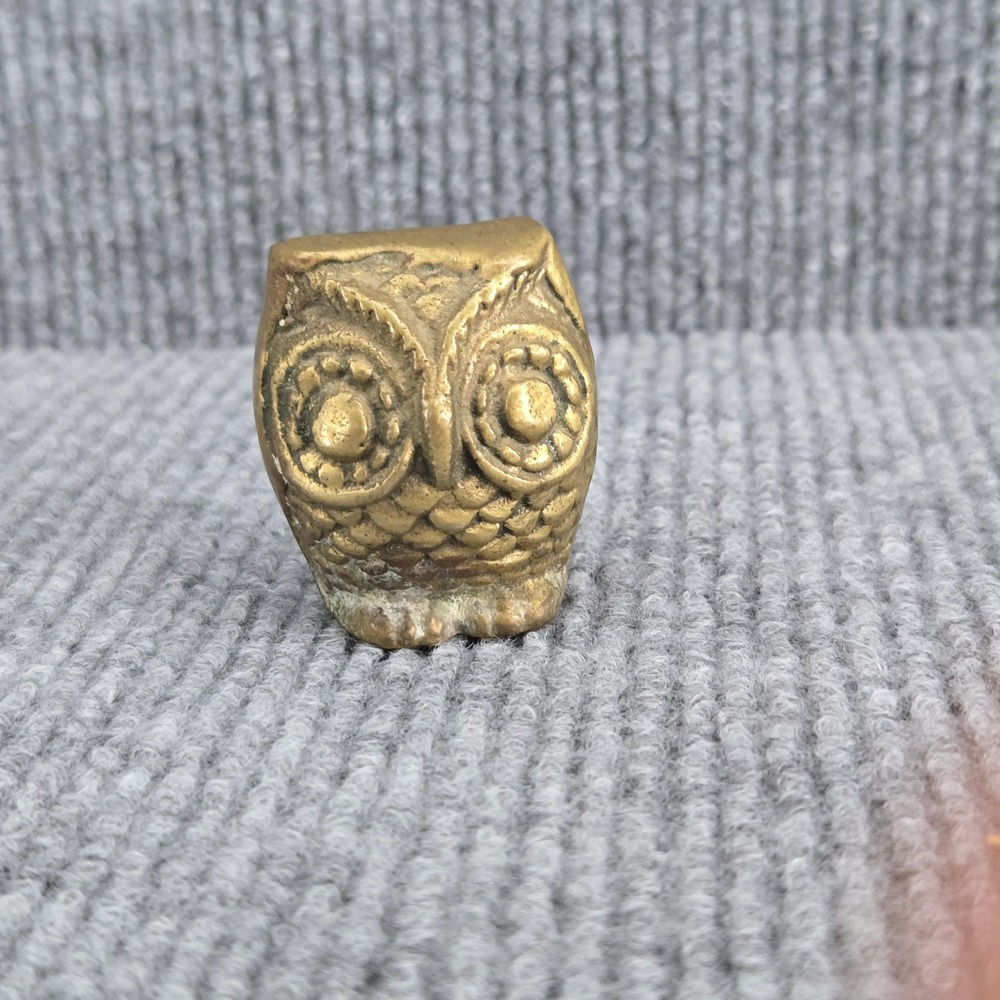 Vintage Brass Owl Figurine Miniature Collectible Statue